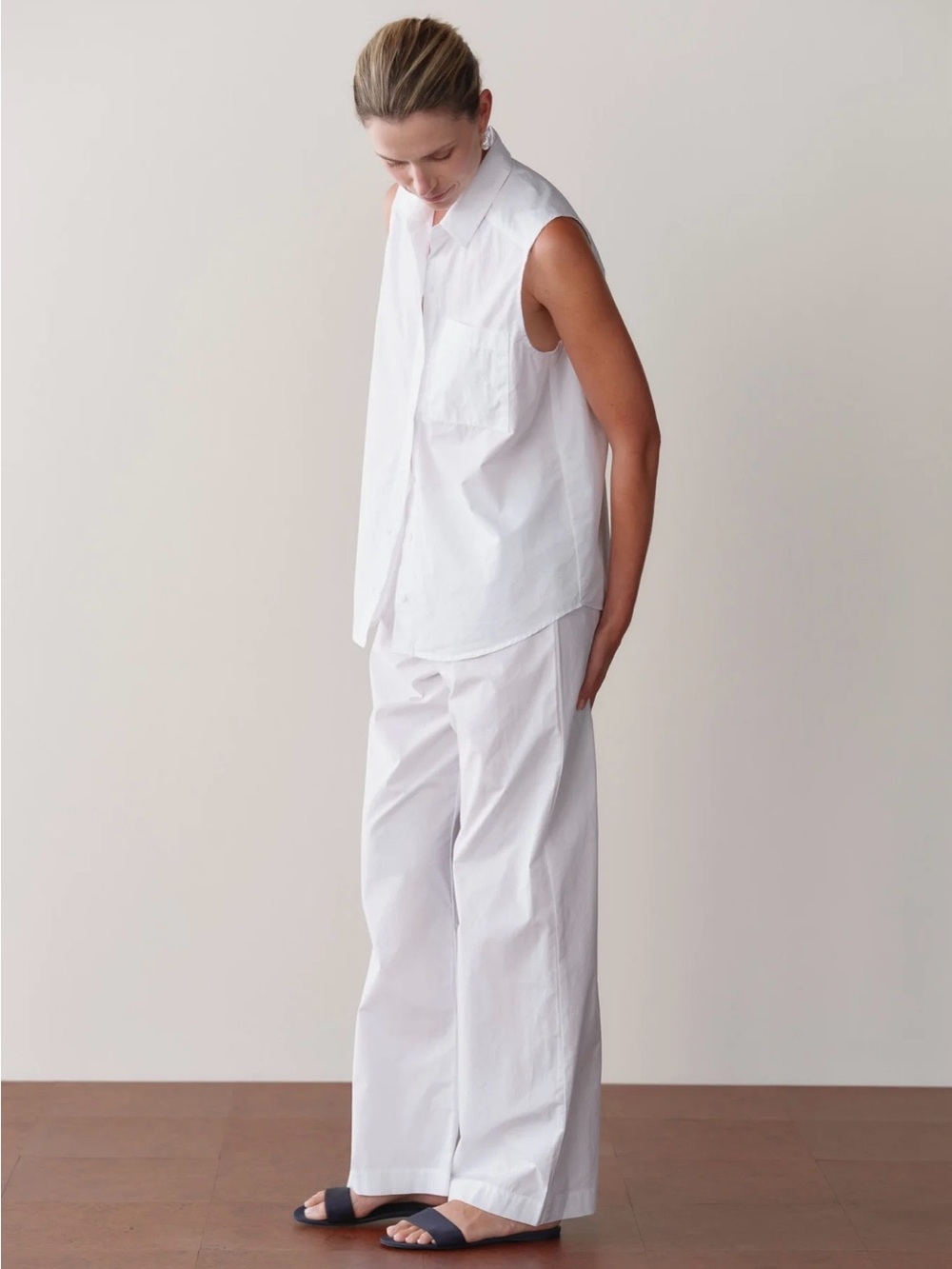 DONNI. White Wide-Leg Cotton Trousers